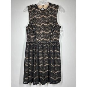 City Triangles Black Lace Nude Lined A Line Dress Keyhole Back Women's‎ XL